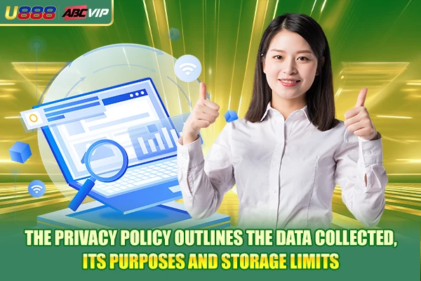 The privacy policy outlines the data collected, its purposes and storage limits